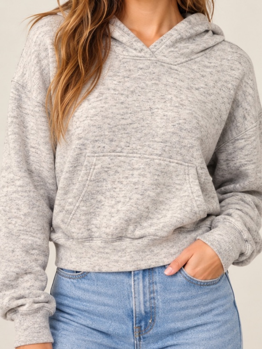 Zara Gray Marl Soft Knit Pullover Hoodie Size Small